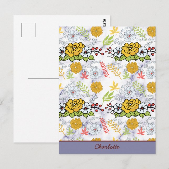 Colourful botanical floral pattern personalised  postcard (Front/Back)
