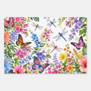 Colourful Botanical Floral Pattern Wrapping Paper Sheet
