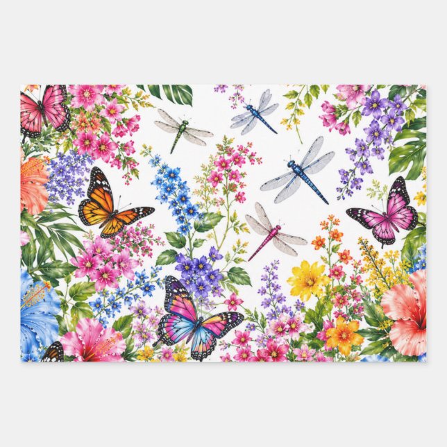 Colourful Botanical Floral Pattern Wrapping Paper Sheet (Front)