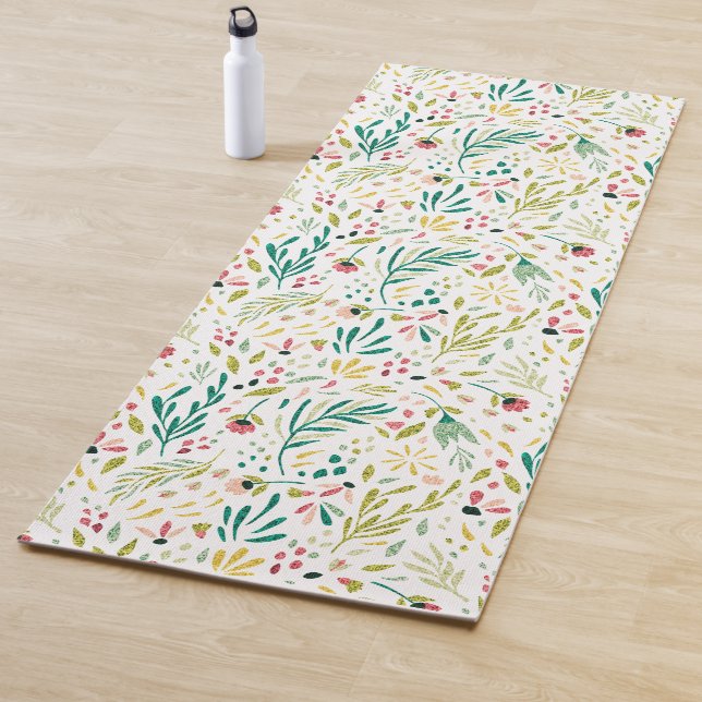 Colourful Botanical Flowers & Leafs Pattern Bath T Yoga Mat (In Situ)