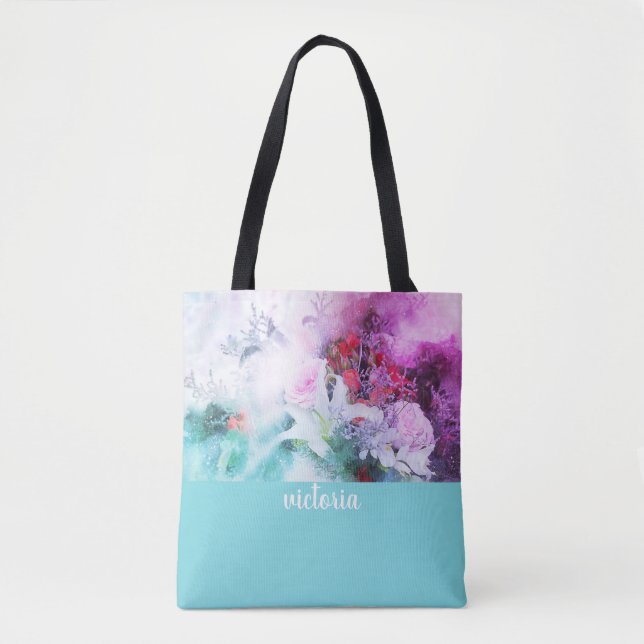 Colourful Botanical Garden Monogram Tote Bag (Front)