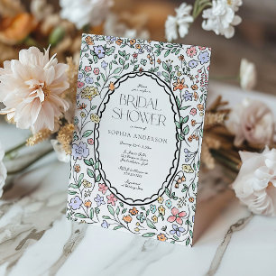 Colourful Botanical Hand Drawn Bridal Shower Invitation