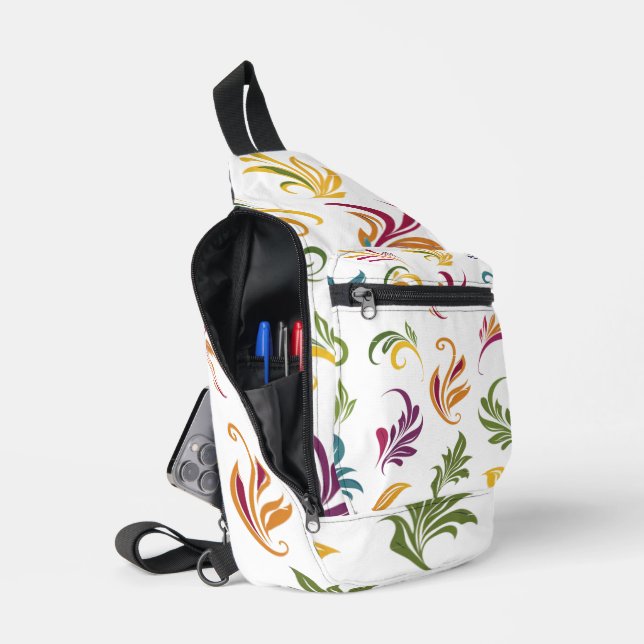 Colourful Botanical Leaves Pattern Sling Backpack (Open)