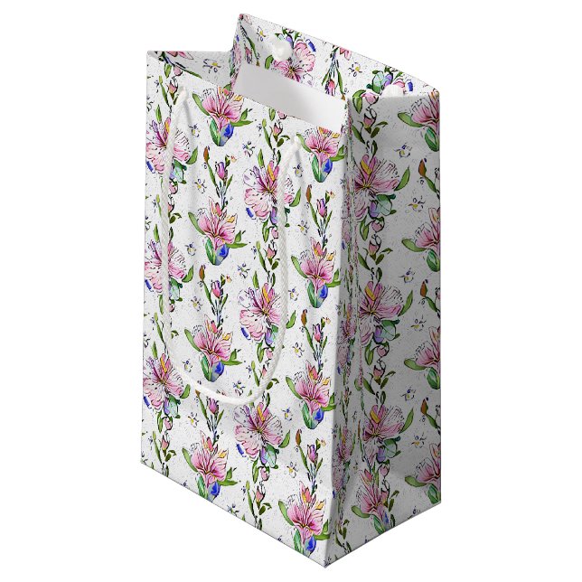 Colourful Botanical Pattern - Artistic Flora  Small Gift Bag (Front Angled)