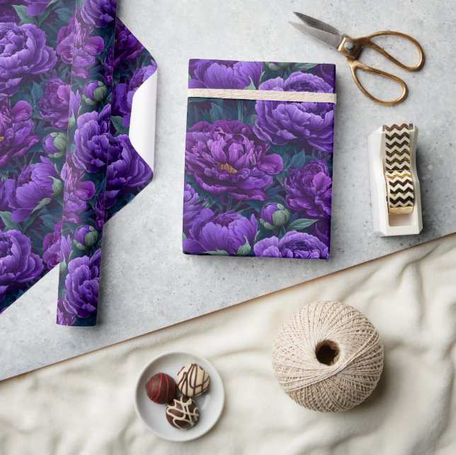 Colourful Botanical Peonies Print Wrapping Paper (Crafts)