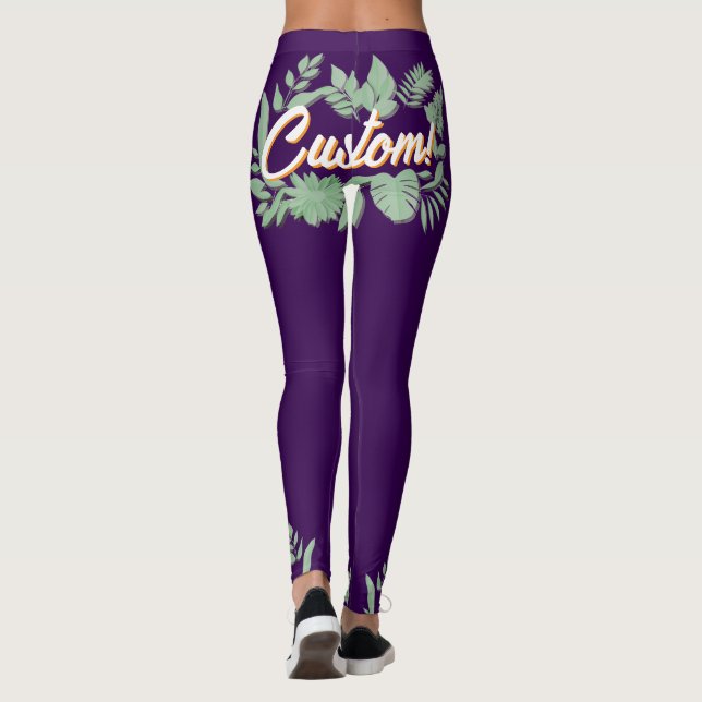Colourful botanical vibrant text design leggings (Back)