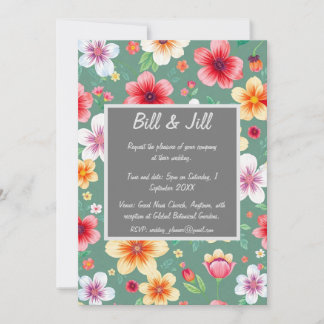 Colourful Botanical With Green Background Wedding Invitation