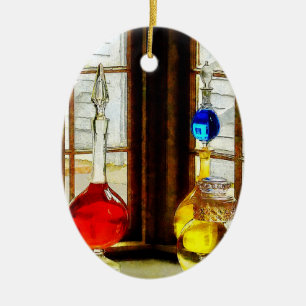 Colourful Bottles In Drug Store Window Ceramic Ornament