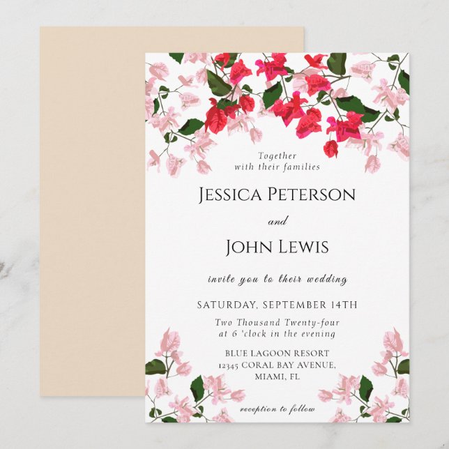 Colourful Bougainvillea Flower Wedding Invitation (Front/Back)