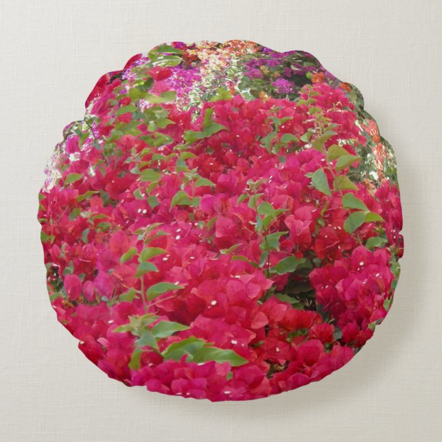 Colourful Bougainvillea Flowers Round Pillow (Front)