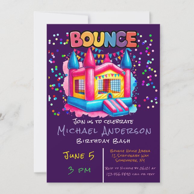 Colourful Bounce House Birthday Bash  Invitation (Front)