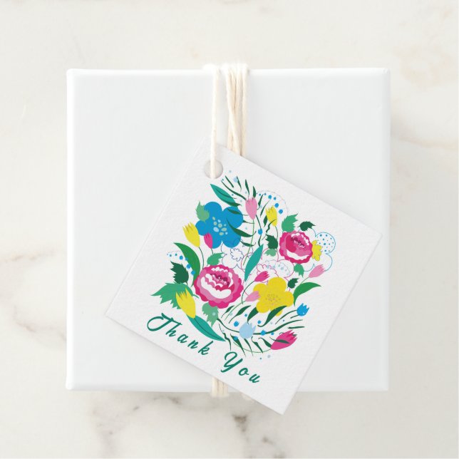 Colourful bouquet. favour tags (In Situ)