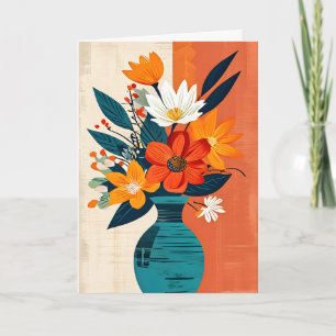Colourful Bouquet in a Blue Vase Birthday Card