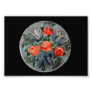 Colourful Bouquet of Flowers on Blue Plate  Photo Print