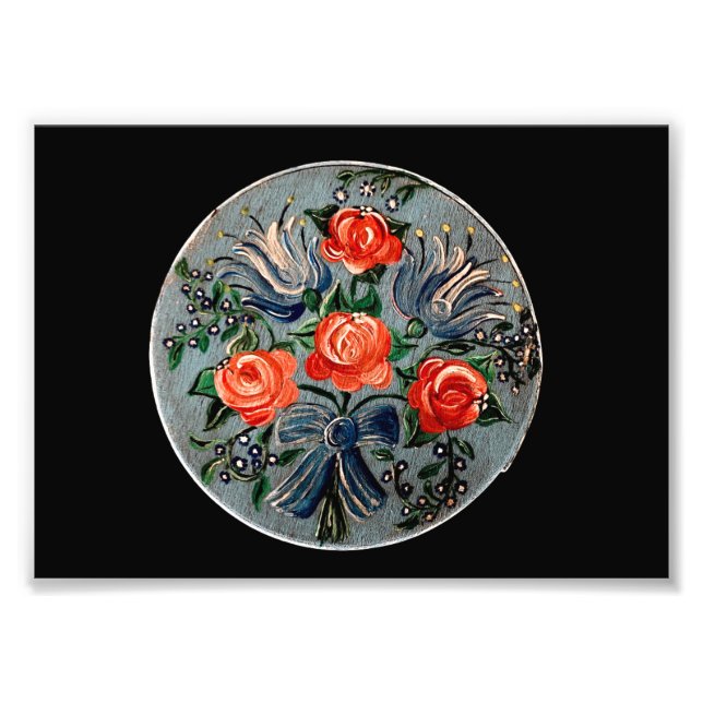 Colourful Bouquet of Flowers on Blue Plate  Photo Print (Front)
