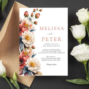 Colourful Bouquet of Flowers  Wedding Invitation