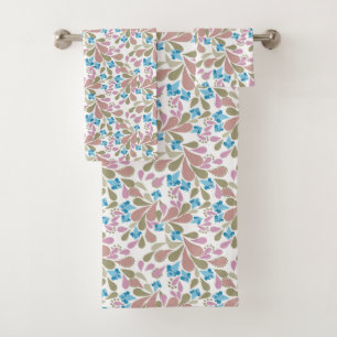 Colourful bouquets of retro flowers on white  bath towel set