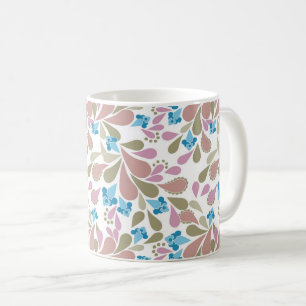 Colourful bouquets of retro flowers on white coffee mug