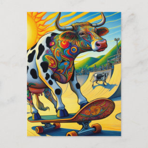 Colourful Bovine Skateboarding  Postcard