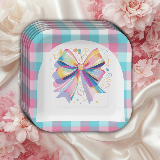 Colourful Bow Baby Shower Paper Plate (Creator Uploaded)