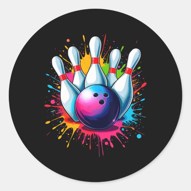 Colourful Bowling Art  Classic Round Sticker (Front)