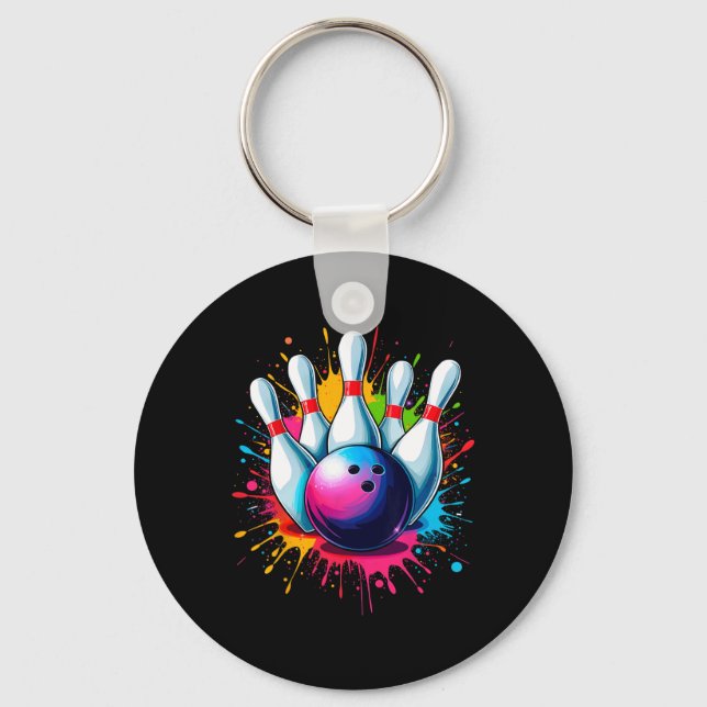 Colourful Bowling Art  Key Ring (Front)