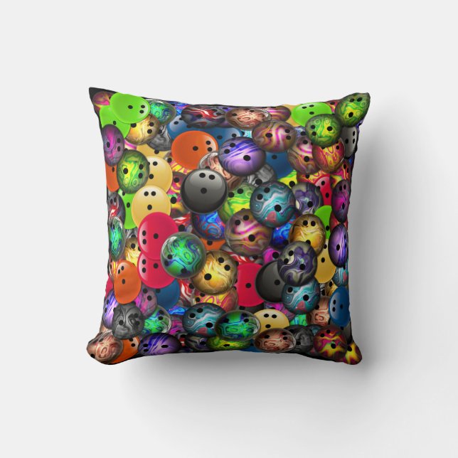 Colourful Bowling Balls Collage Cushion (Front)