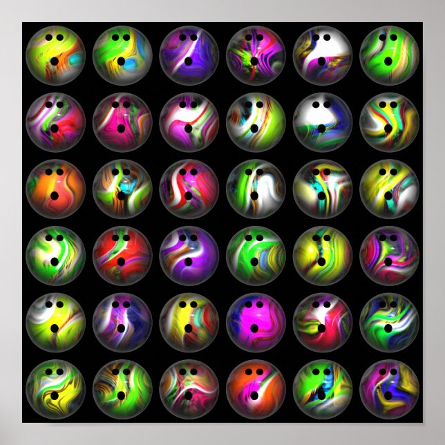 Colourful Bowling Balls Poster (Front)