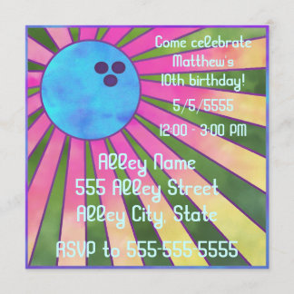 Colourful Bowling Birthday Party Invite Retro 80s