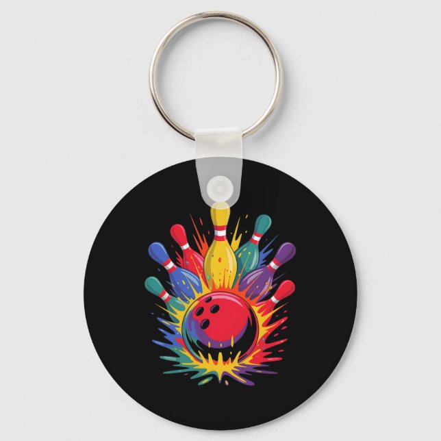 Colourful Bowling Game Day Bowler Cute Colorsplash Key Ring (Front)