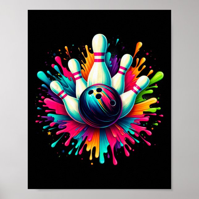 Colourful Bowling Game Day Bowling Cute Colorsplas Poster (Front)