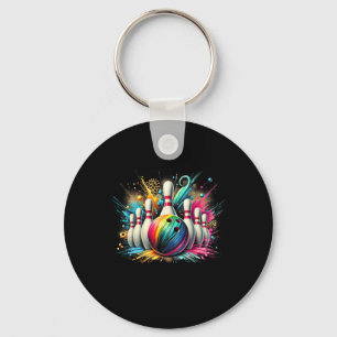 Colourful Bowling Game Day Bowling Flames Ll 1 Key Ring