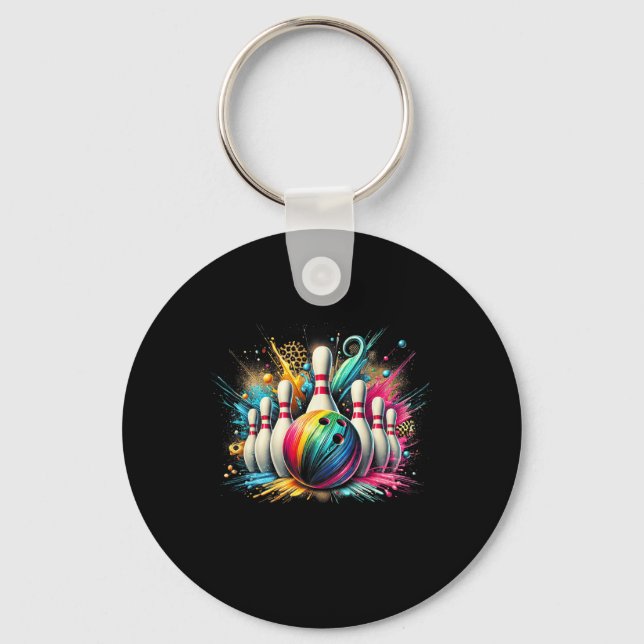 Colourful Bowling Game Day Bowling Flames Ll 1  Key Ring (Front)