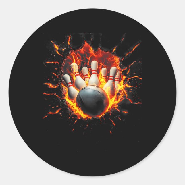 Colourful Bowling Game Day Bowling Flames Ll  Classic Round Sticker (Front)