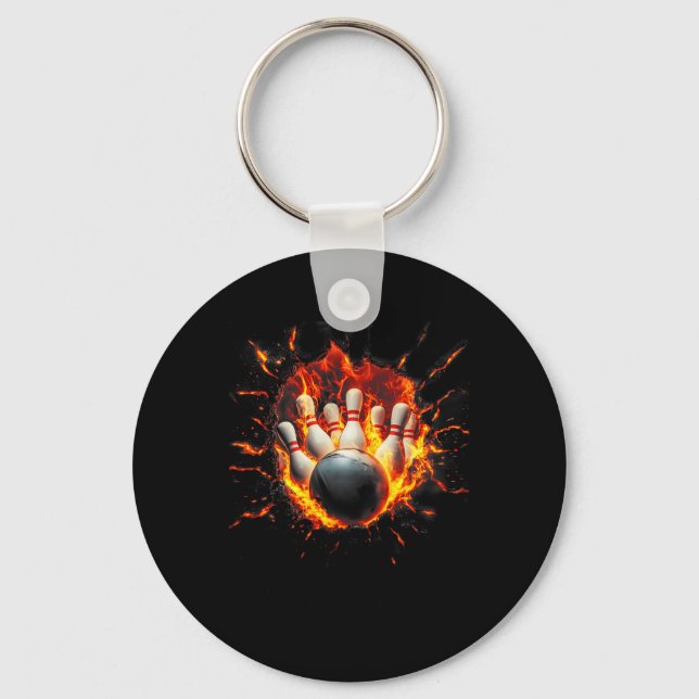 Colourful Bowling Game Day Bowling Flames Ll  Key Ring (Front)
