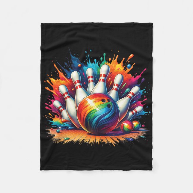 Colourful Bowling Game Day Bowling Lover Cute Vibr Fleece Blanket (Front)
