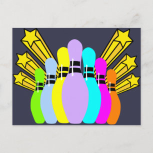 Colourful Bowling Pins Postcard