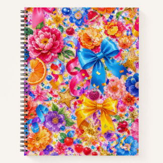 Colourful Bows Flowers and Gold Stars Notebook