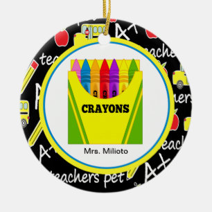 Colourful Box of Crayons Teacher Christmas Ceramic Ornament