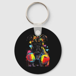 Colourful Boxer Dog With Boxing Gloves Men Women K Key Ring