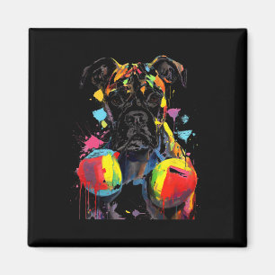 Colourful Boxer Dog With Boxing Gloves Men Women K Magnet