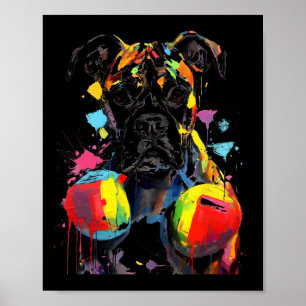 Colourful Boxer Dog With Boxing Gloves Men Women K Poster