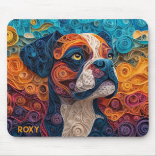 Colourful Boxer Paper Quilling Dog Portrait Mouse Pad