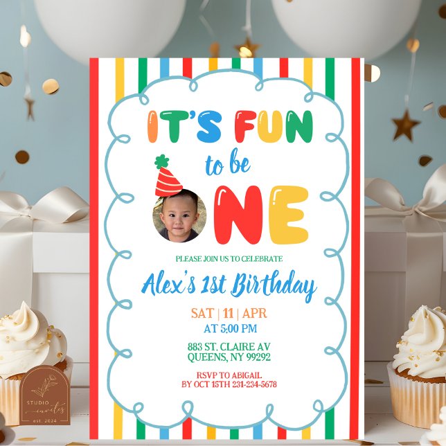 Colourful Boy Fun to be ONE Birthday Invitation (Creator Uploaded)