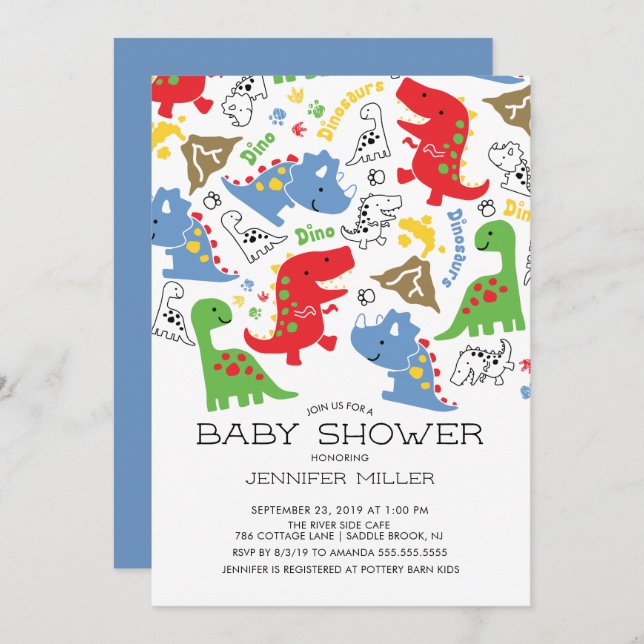 Colourful Boys Dinosaur Baby Shower Invitation (Front/Back)