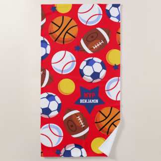 Colourful Boys Personalised Multi Sport Beach Beach Towel