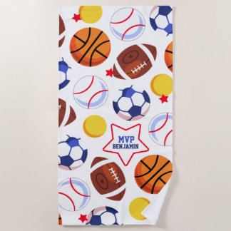 Colourful Boys Personalised Multi Sport Beach Towel