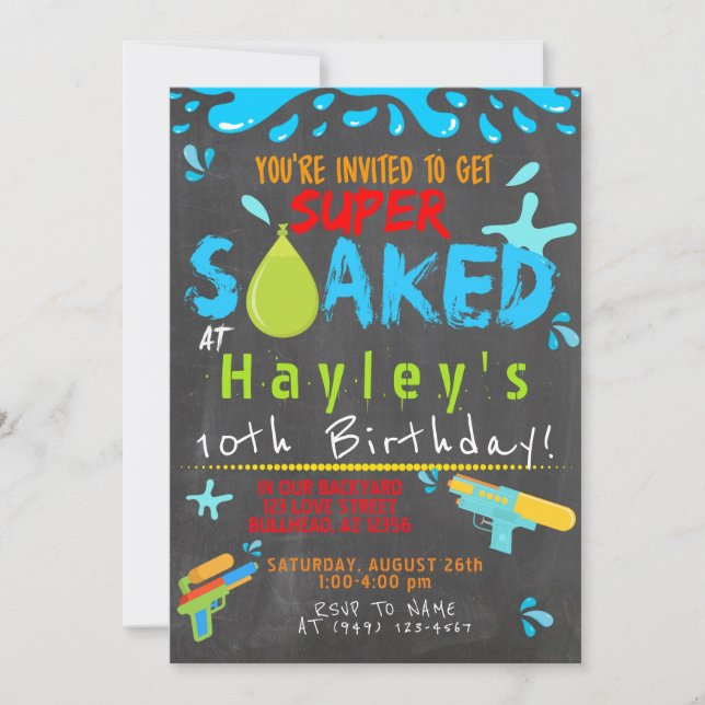 Colourful Boys Water Party Water Gun Splash Summer Invitation (Front)