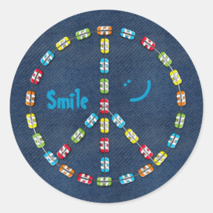 Colourful Braces Peace sign Smile and Denim Classic Round Sticker