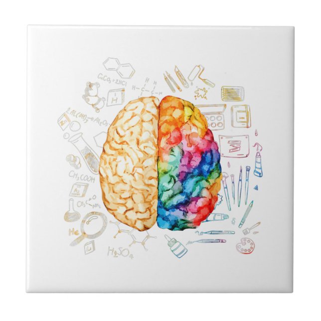 Colourful Brain - Science And Art - Neuroscience N Ceramic Tile (Front)
